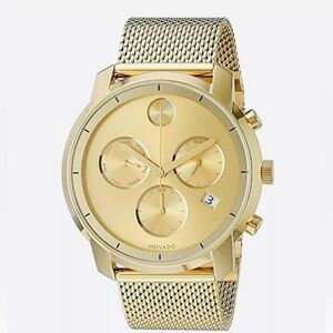 New Movado Bold Men’s PVD Yellow Gold 44mm Mesh Band Watch 3600372